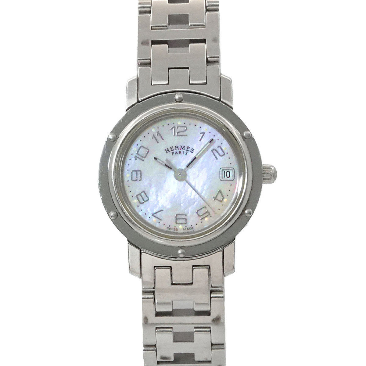 Pre-Owned Herm?s Clipper Nacle CL4 210 Women's Watch with Date, Pink Shell, and Quartz Movement