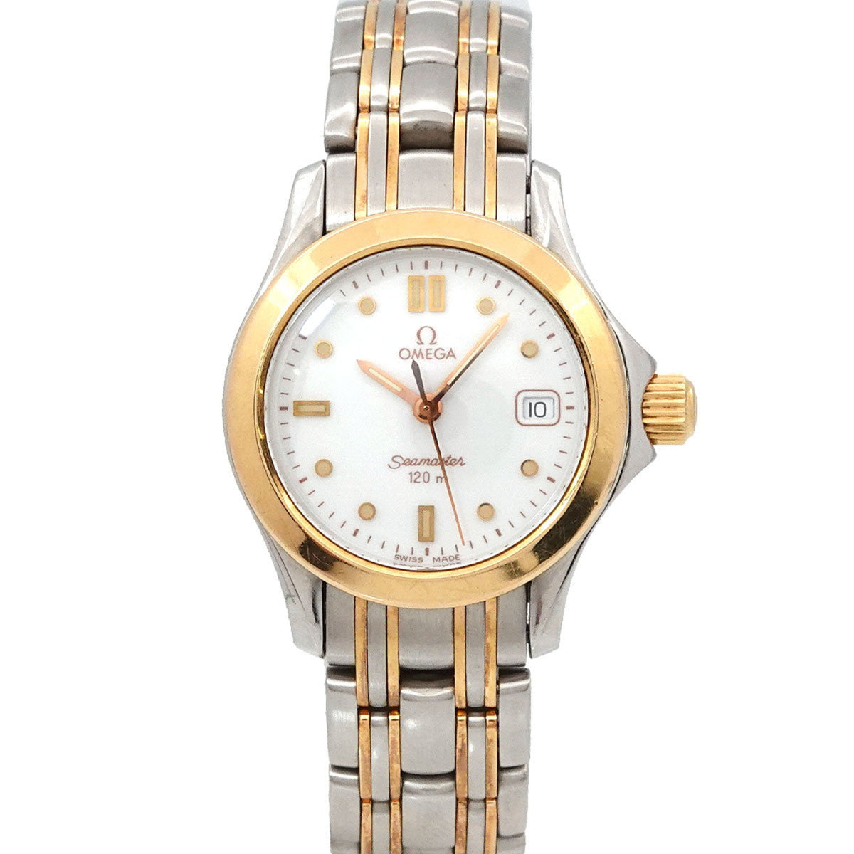 Pre-Owned OMEGA Seamaster 120m Two-tone Ladies' Watch with Date Display, White/Yellow Gold, Quartz Movement