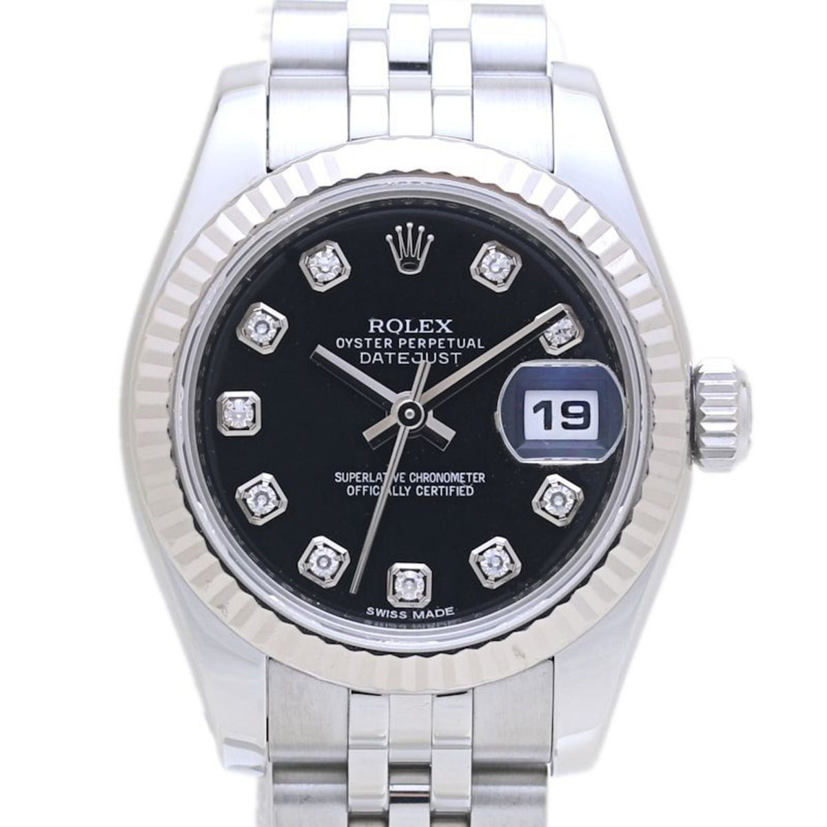 Pre-Owned ROLEX Rolex Datejust 10-Piece Diamond Watch 179174G Women's 18K White Gold and Stainless Steel 40126