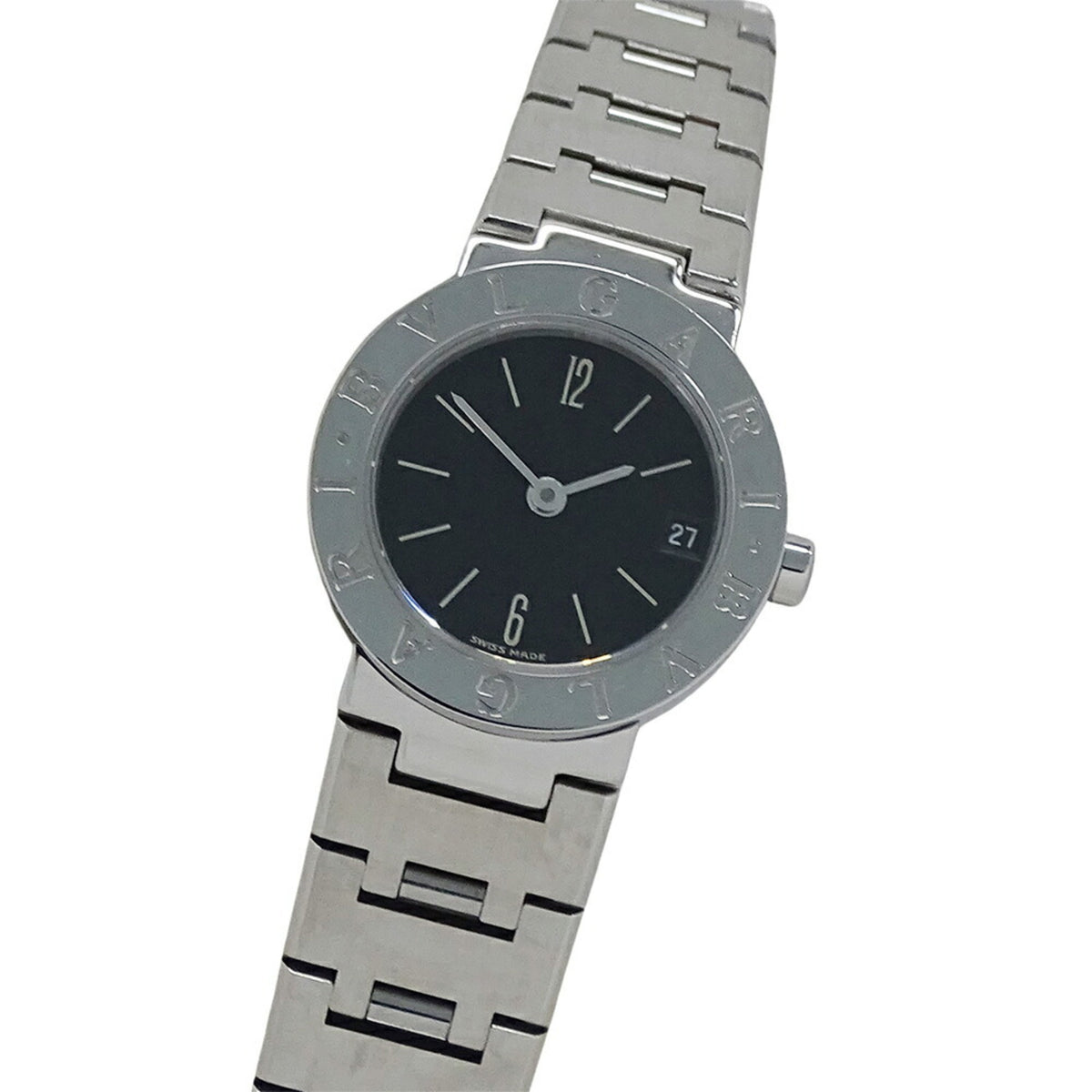 Pre-Owned BVLGARI Women's Date Quartz Stainless Steel Watch BB23SS Silver Black Round Polished