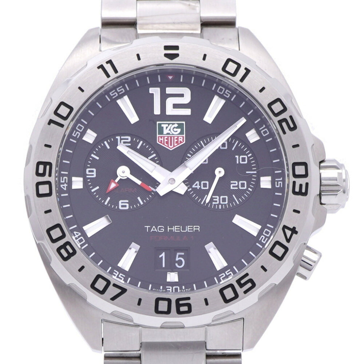 Gebraucht, wie neu, TAG Heuer Formula 1 Alarm WAZ111A Quarzuhr, Edelstahl, schwarzes Zifferblatt, 1582TAG HEUER Herren 