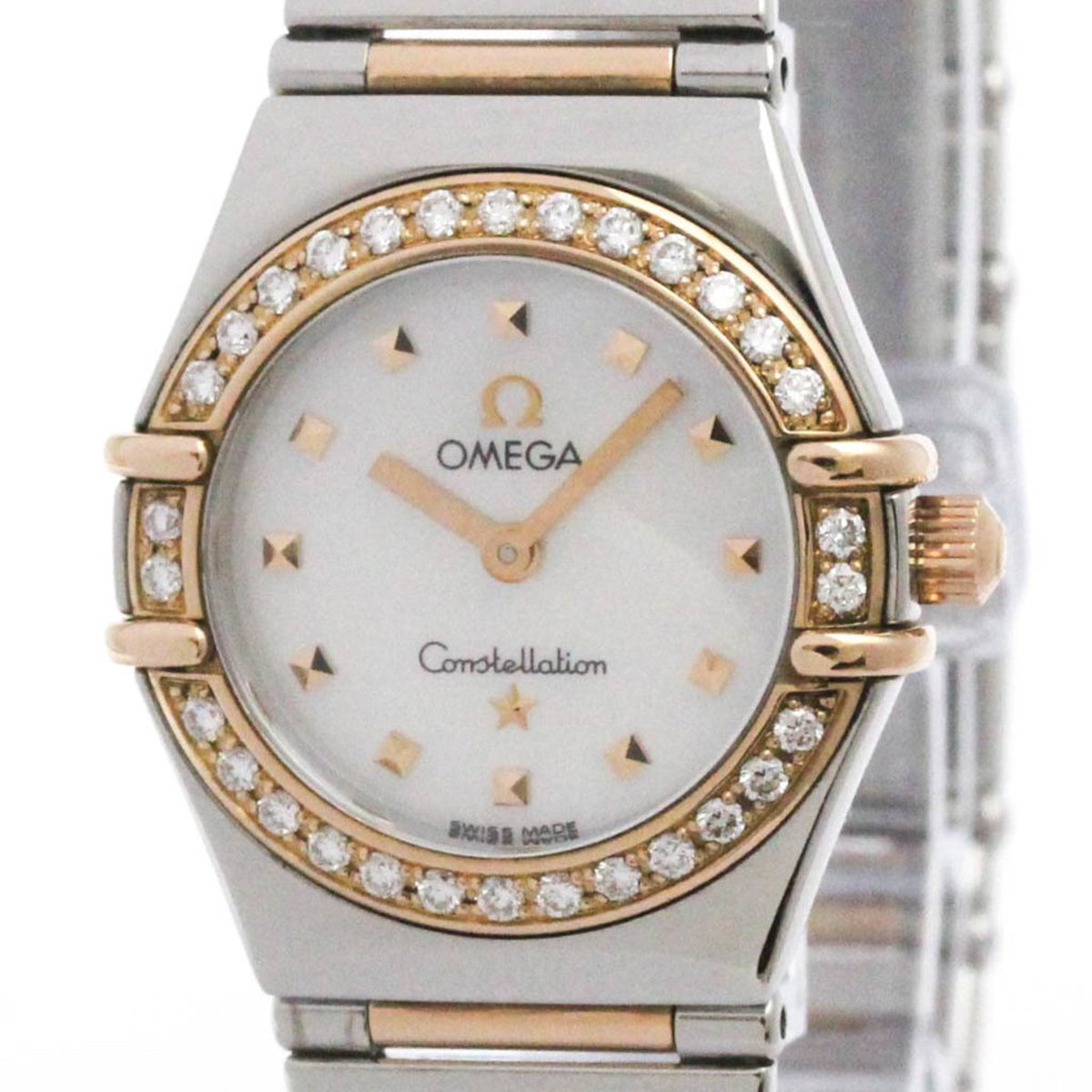 Pre-Owned OMEGA Constellation Diamond MOP 18K Pink Gold Steel Watch 1368.71 Polished