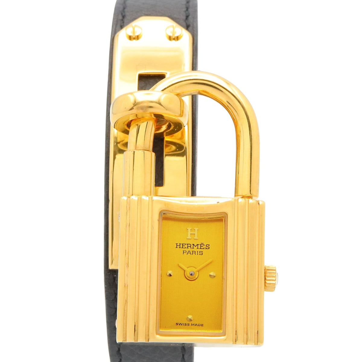 Pre-Owned Hermes Kelly Watch, Gold Plated (GP), Leather Strap, Ladies' Champagne Color, KE1.201