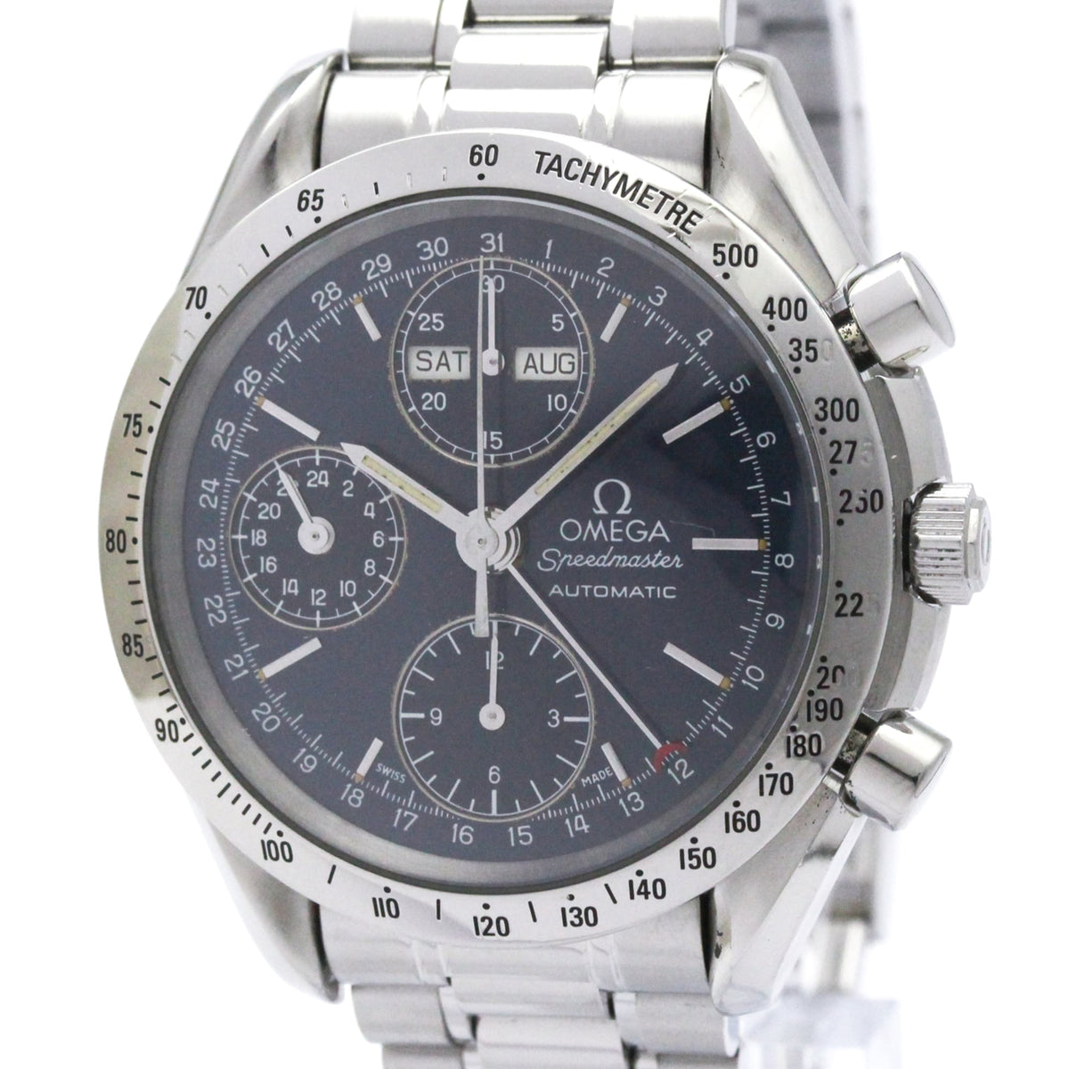 Pre-Owned OMEGA Speedmaster Triple Date Steel Automatic Watch 3521.80 Polished