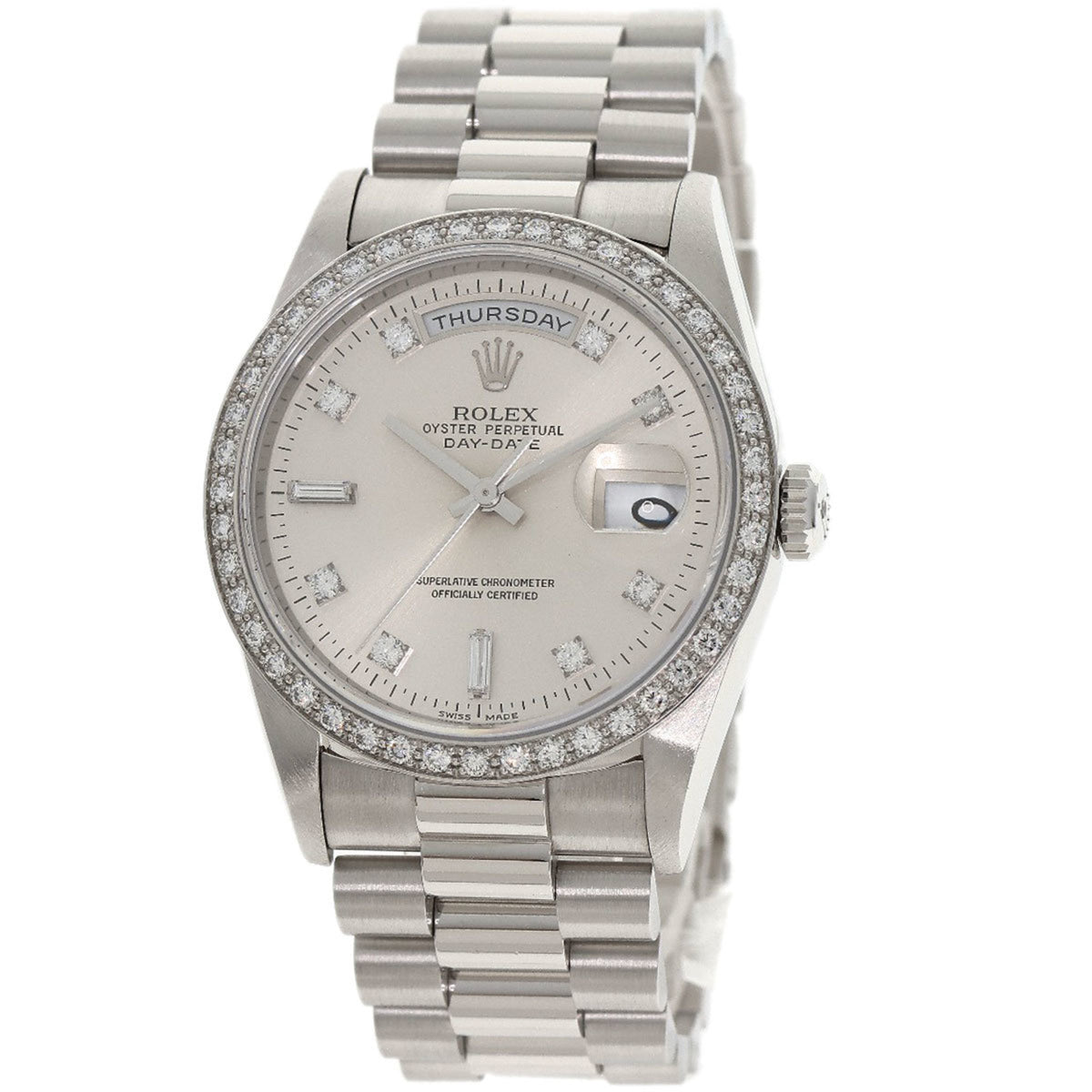 Gebrauchte Rolex 18346A Day Date 10P Diamantuhr Platin PT Herren ROLEX 