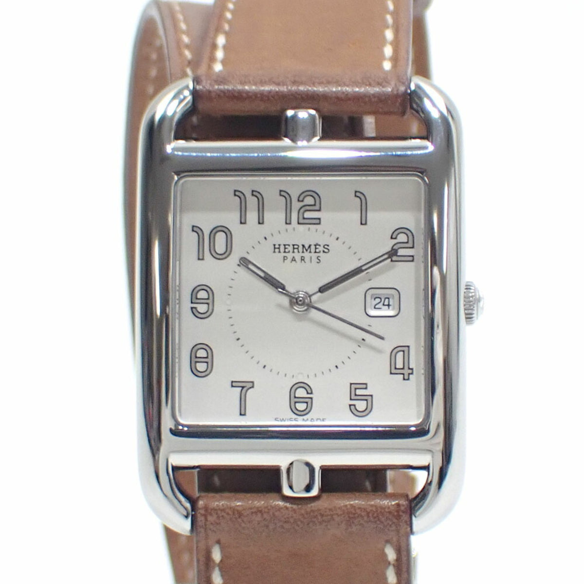 Pre-Owned Herm?s Cape Cod Double Tour Women's Quartz Watch, Stainless Steel with Leather Strap, CC2.710, Battery-Operated, Brown, C2214833