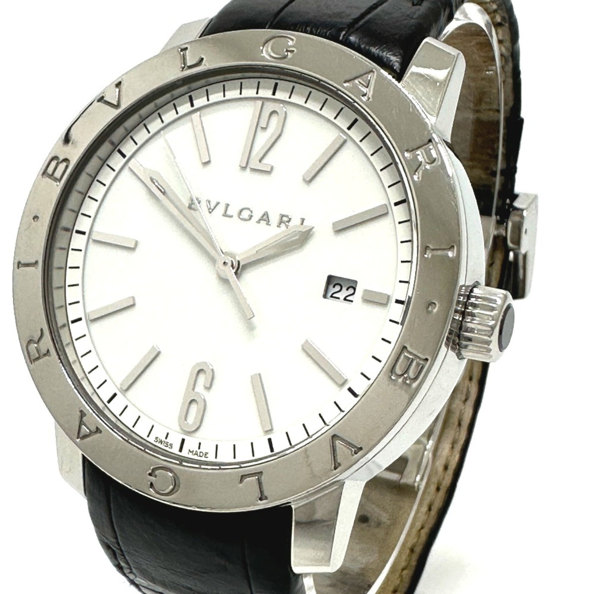 Gebrauchte Bvlgari BB41WSLD Automatik-Armbanduhr mit Datum, Silber, schwarzes Armband 