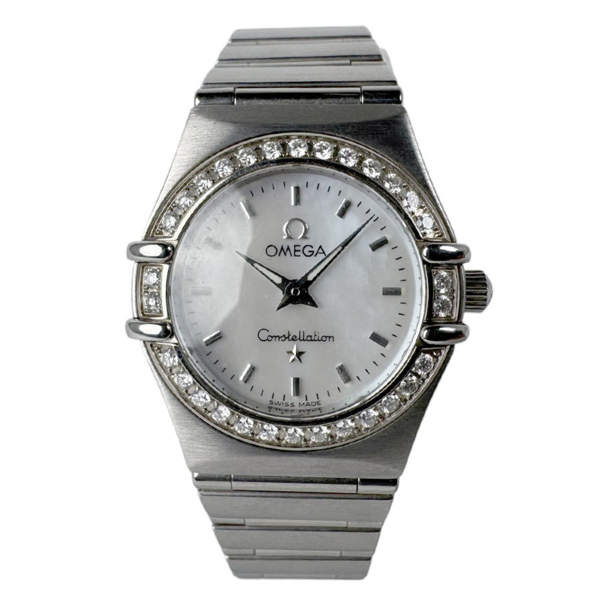Gebrauchte OMEGA Constellation Uhr Edelstahl Lünette Diamant Silber x Weiß Damen Quarz u0025 