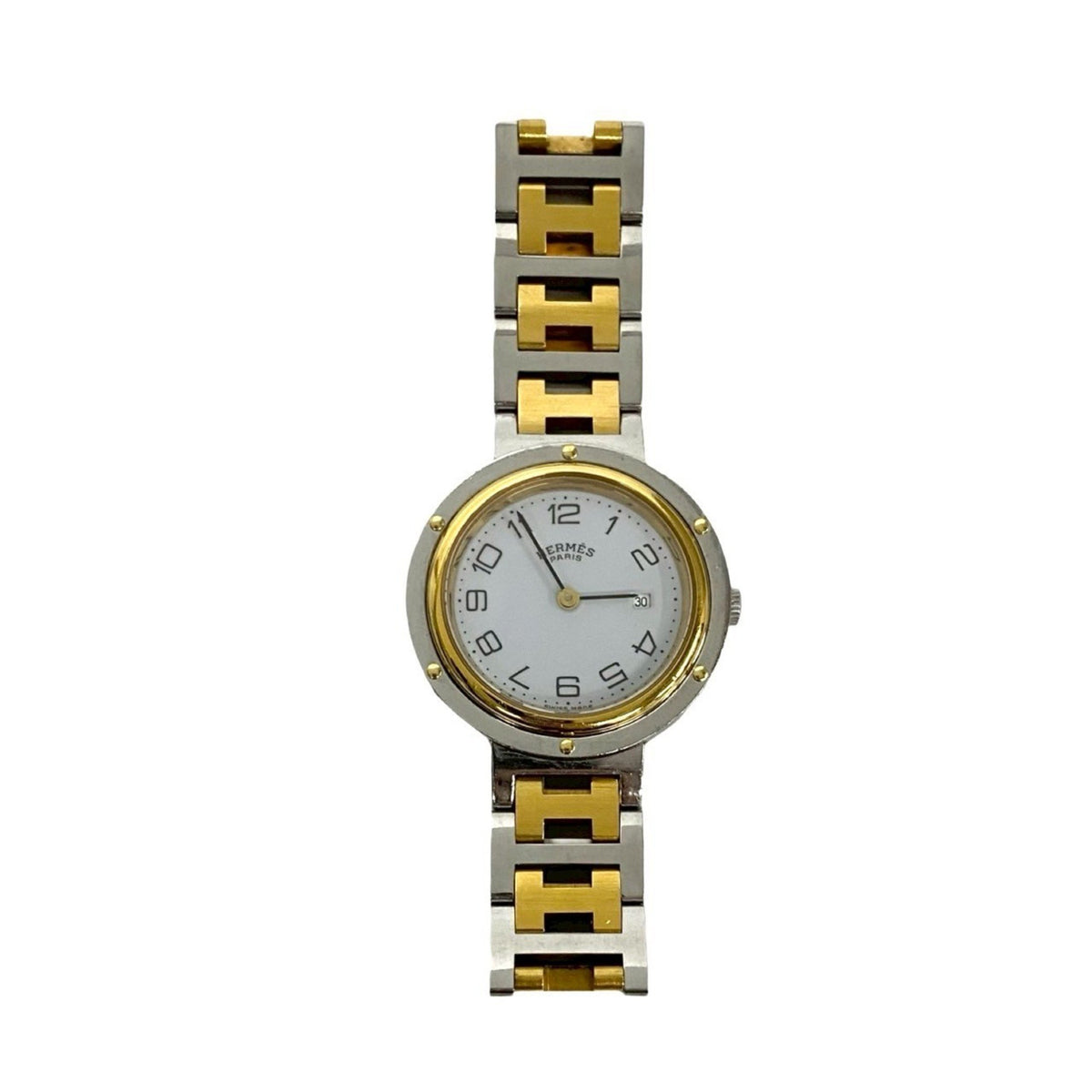 Pre-Owned HERMES Clipper Stainless Steel Quartz Watch, Men's Accessory, Gold and Silver, 34019