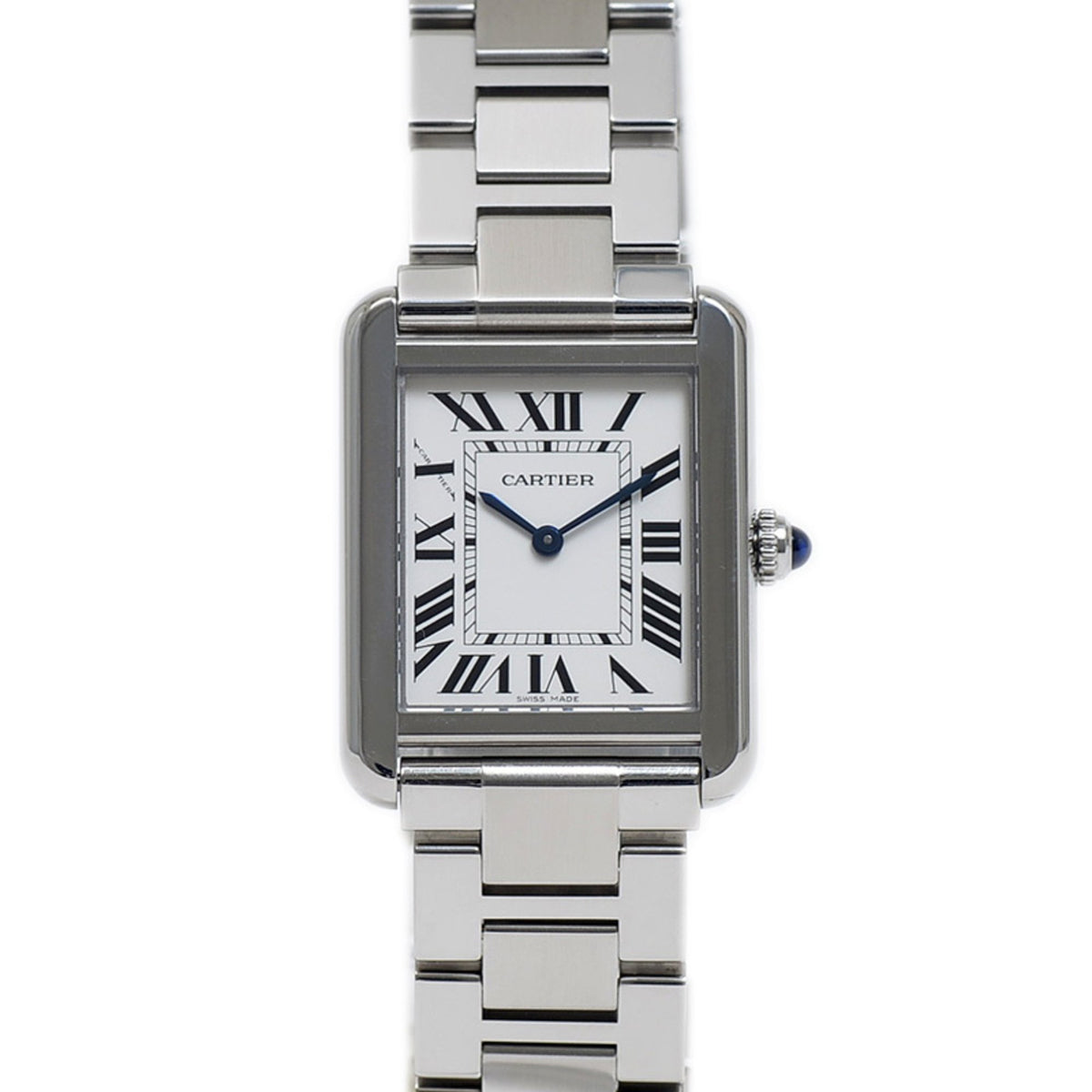Gebrauchte Cartier Tank Solo SM Uhr für Damen, silbernes Zifferblatt, Quarz, W520003 BP 
