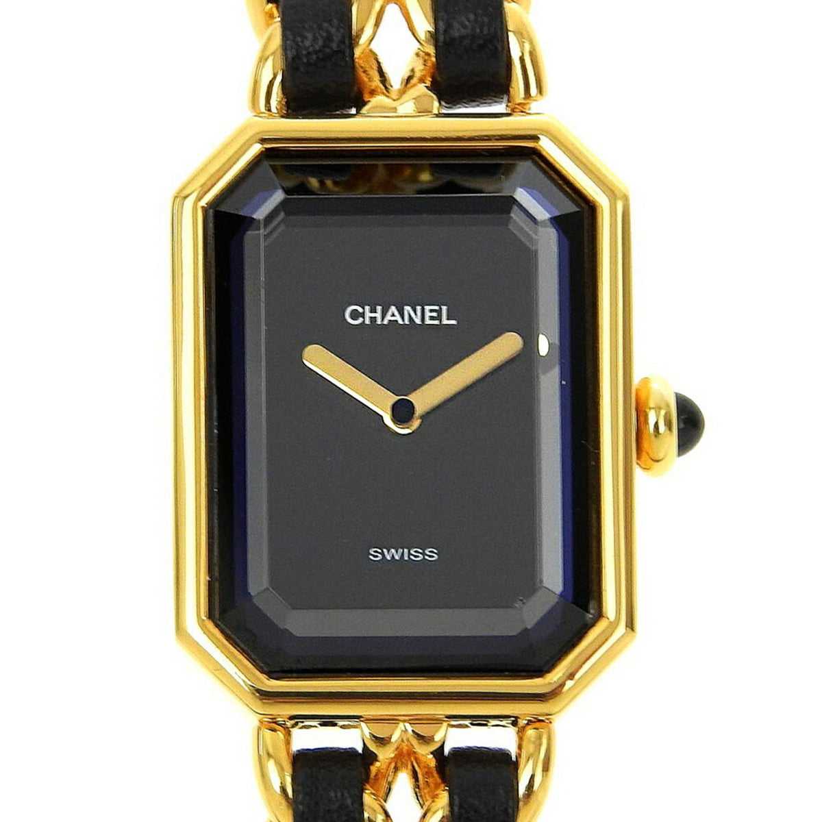 Gebrauchte Chanel CHANEL Premiere S Uhr H0001 vergoldet x Leder Quarz Analoganzeige schwarzes Zifferblatt Damen 