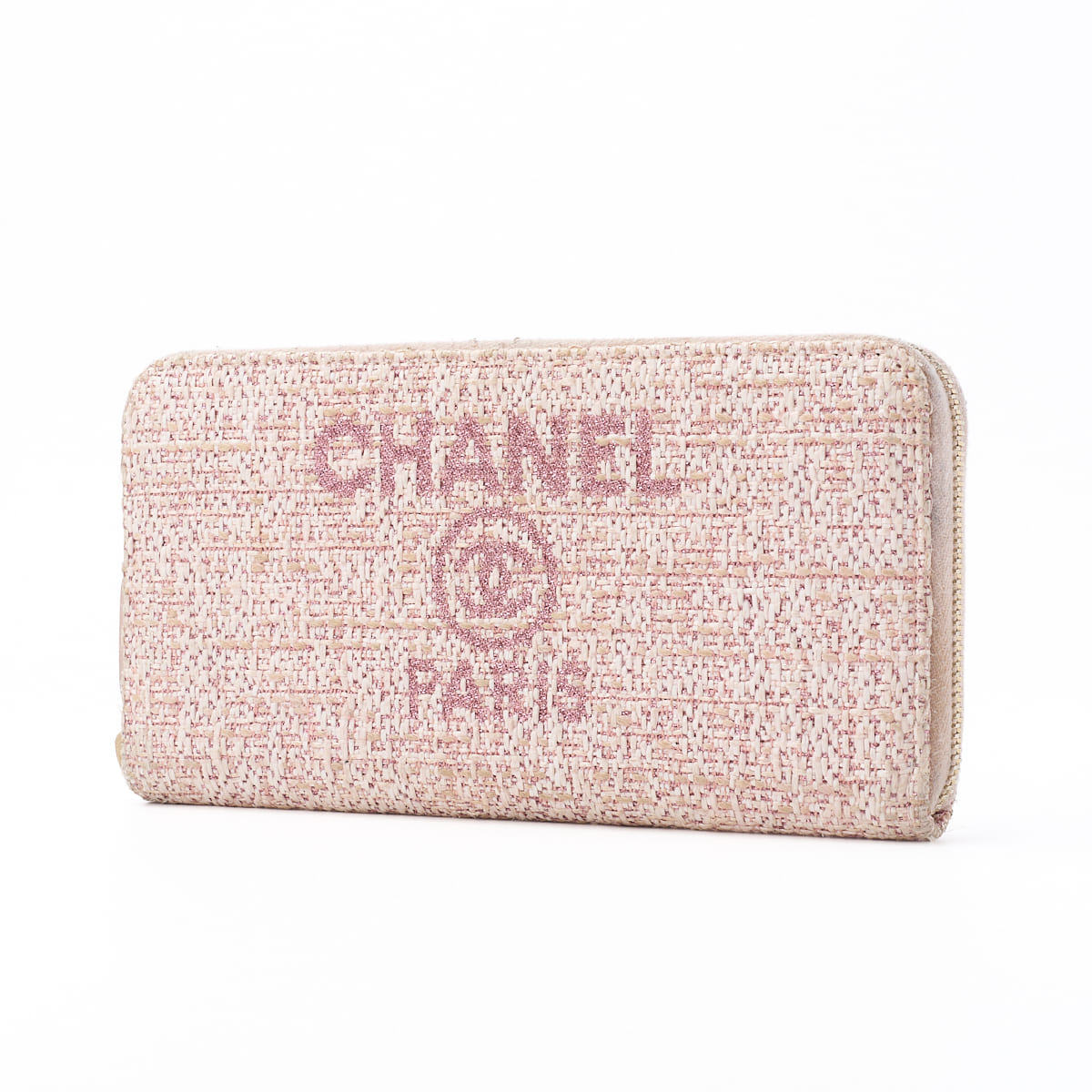 Gebrauchte Deauville Runde Lange Geldbörse Canvas Pink Goldfarbene Hardware Gebraucht