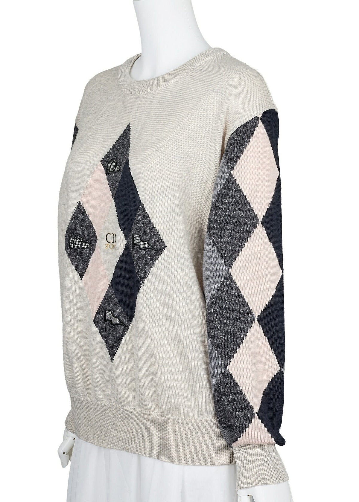 Pre-Owned Strickpullover Langarm Cut Sew Top Wolle Seide Mehrfarbig Goldfarbene Hardware Pre-Owned