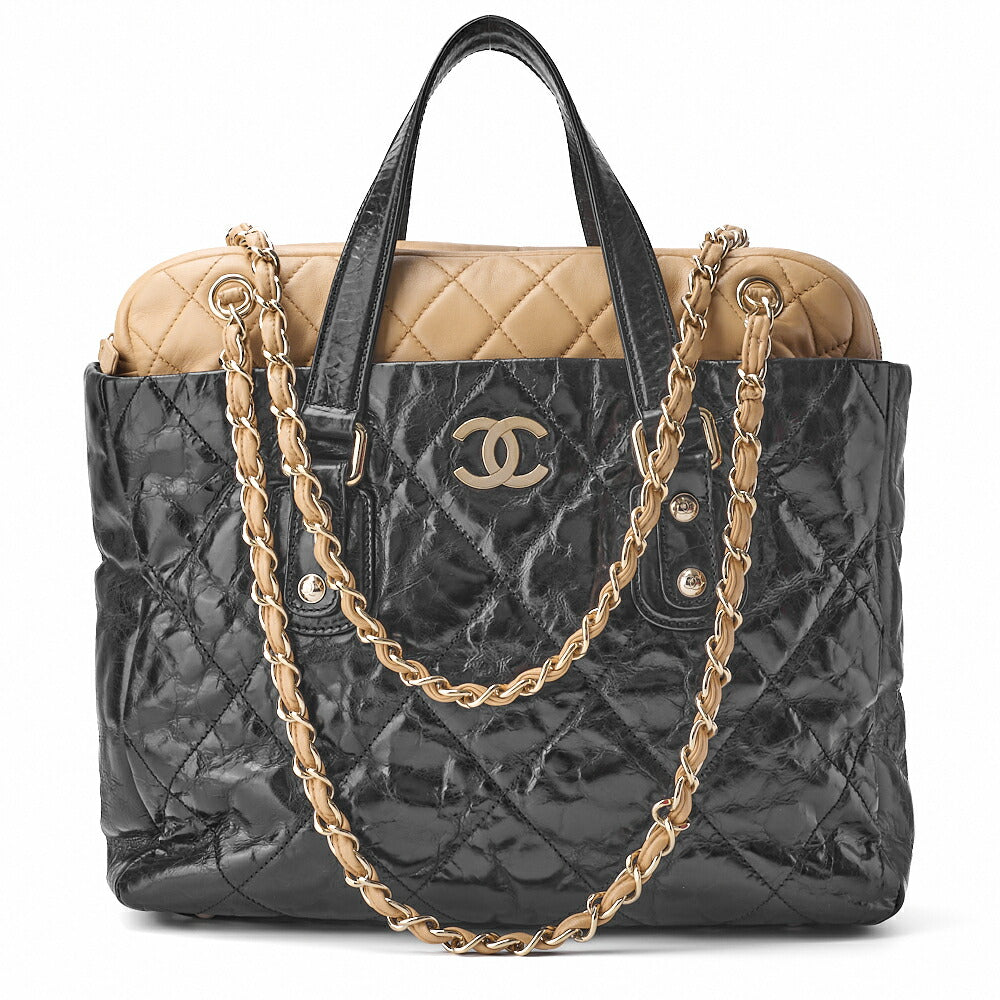 Pre-Owned Tote Bag Matelasse 2WAY Chain Shoulder Lammleder Schwarz Goldfarbene Hardware Pre-Owned