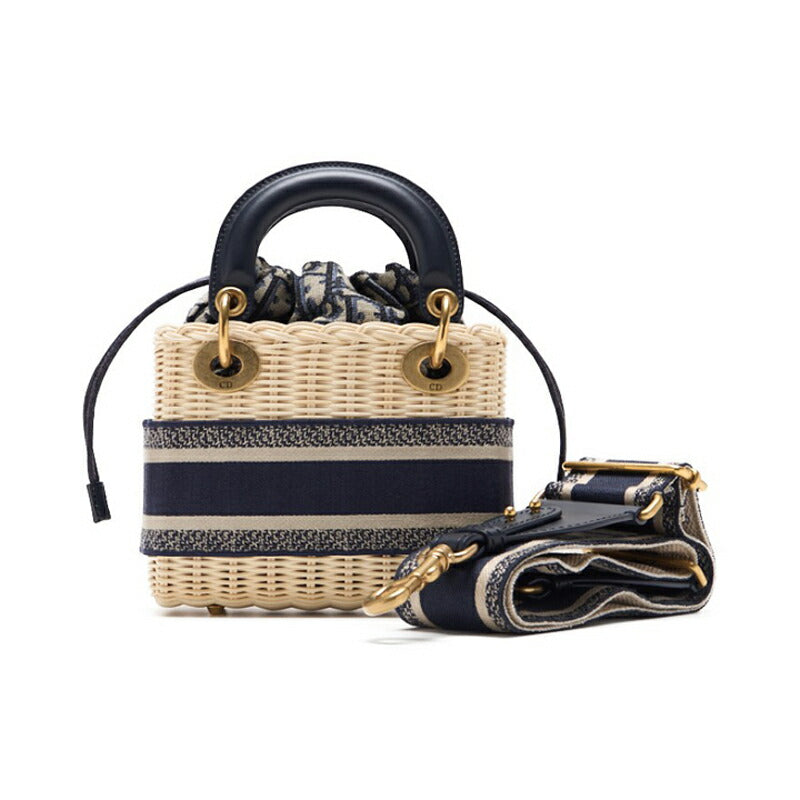 Pre-Owned Trotter D Charm 2WAY Mini Handtasche Canvas Leder Navy Gold-Tone Hardware Pre-Owned