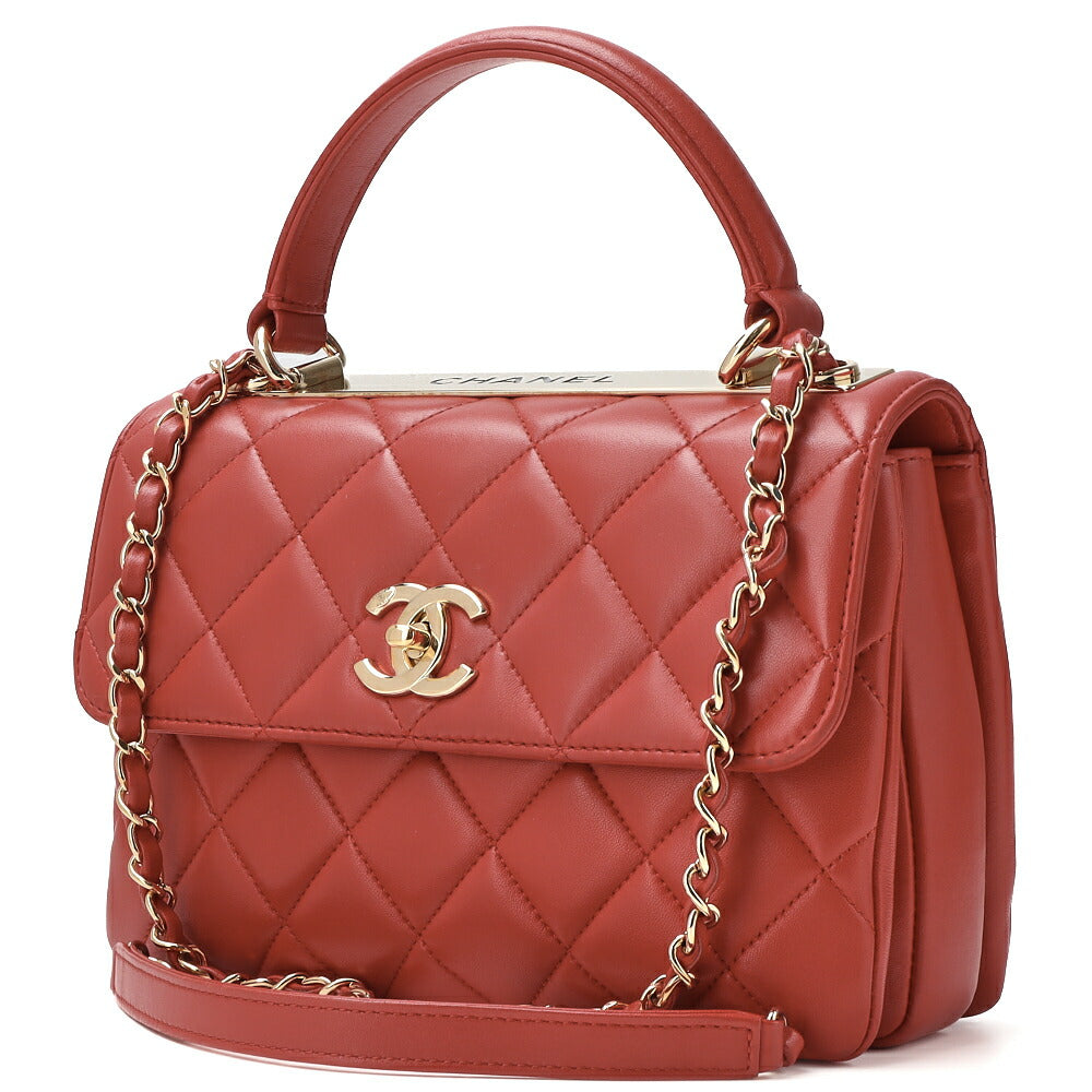 Gebrauchte Handtasche 2WAY Chain Shoulder Matelassé Lammleder Rot Goldfarbene Hardware Pre-Owned