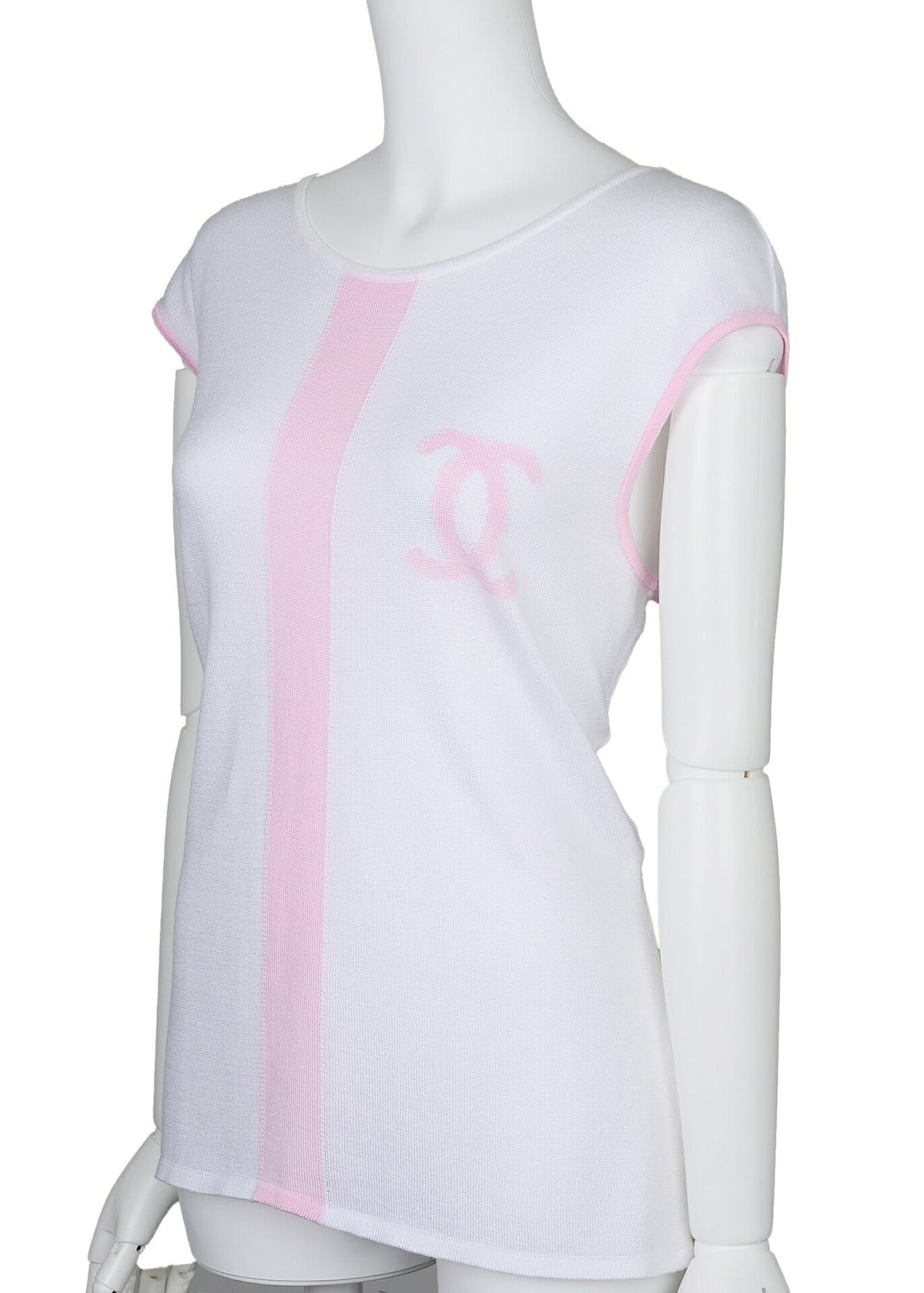 Gebrauchtes T-Shirt, Ärmellos, Cut-and-Sew, Baumwolle, Weiß, Goldfarbene Metallteile, Gebraucht