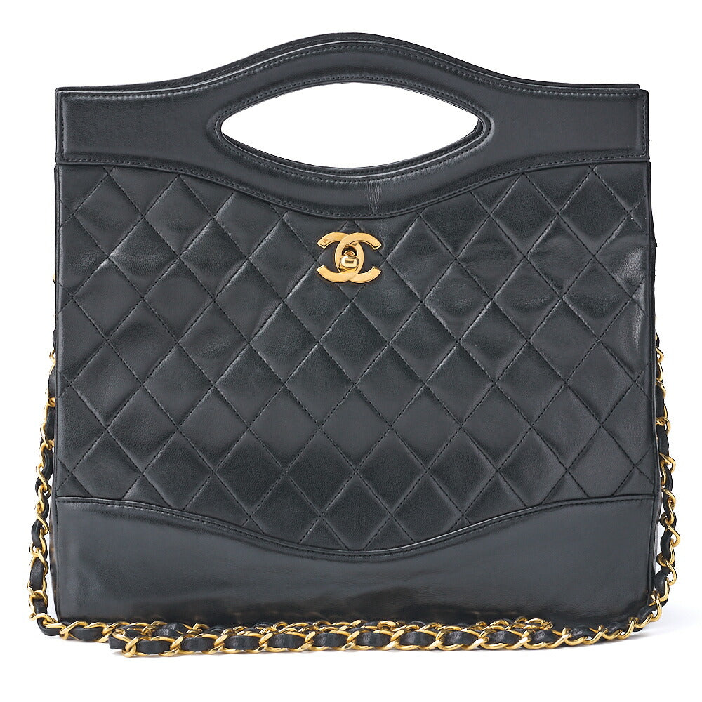 Pre-Owned Tote Bag Matelasse 2WAY Chain Shoulder Lammleder Schwarz Goldfarbene Hardware Pre-Owned