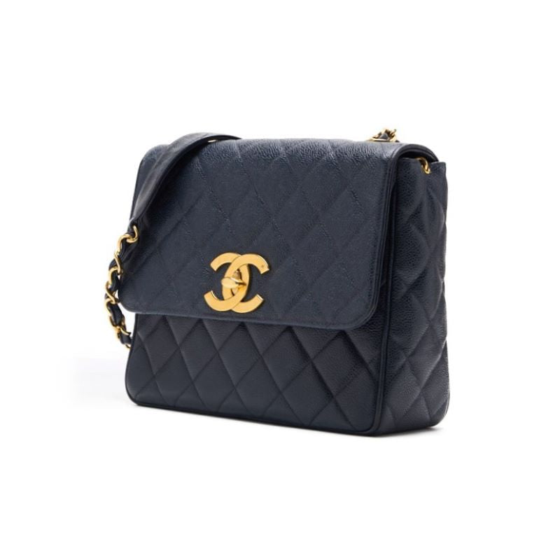 Gebrauchte Umhängetasche Matelassé Deca Coco Square Type Chain Shoulder Caviar Skin Navy Gold-Tone Hardware Pre-Owned