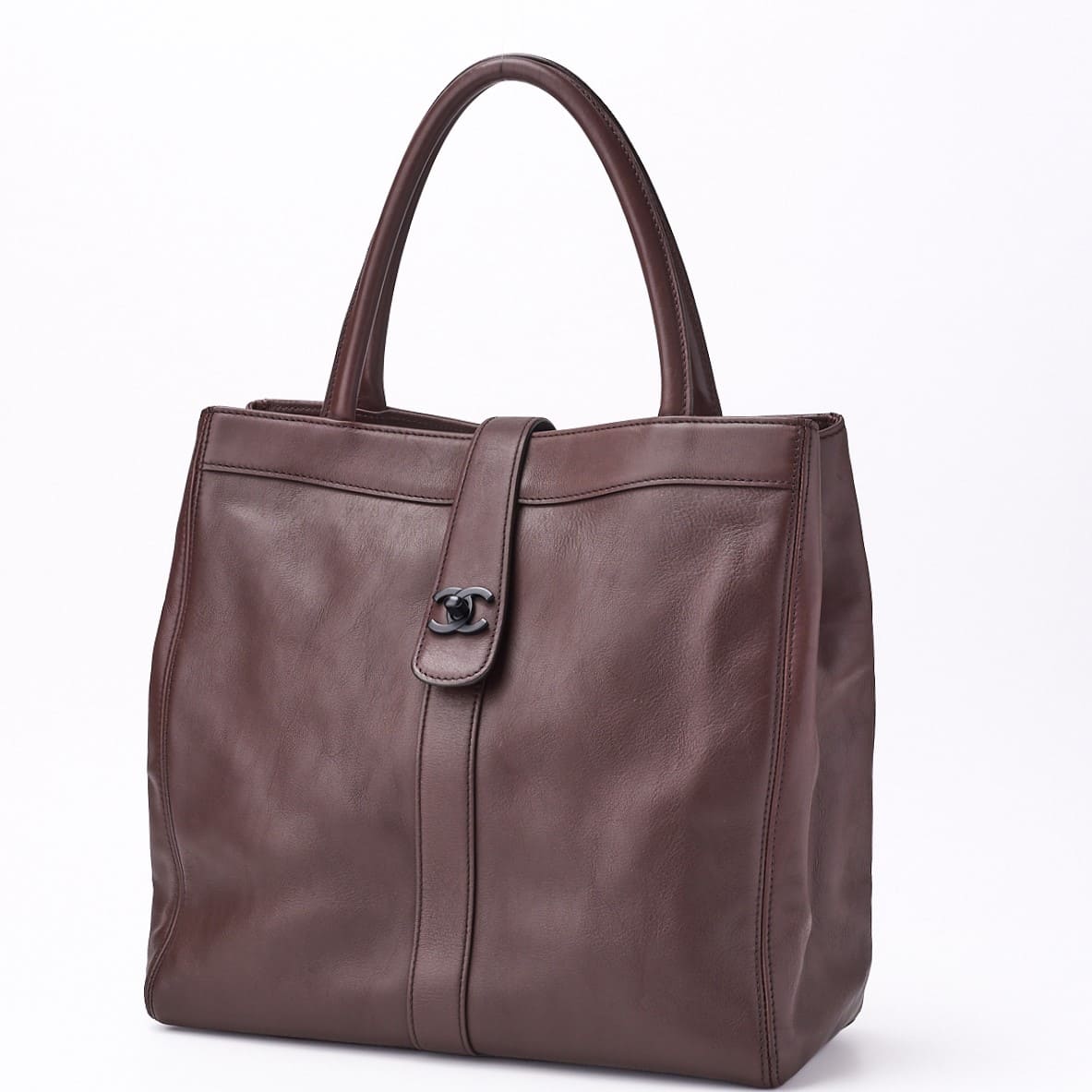 Pre-Owned Turn Lock Tote Bag Lammleder Braun Silberfarbene Hardware Pre-Owned