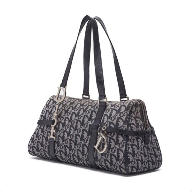 Gebrauchte Trotter D Charm Handtasche, Canvas, Marineblau, silberfarbene Metallteile, Gebraucht