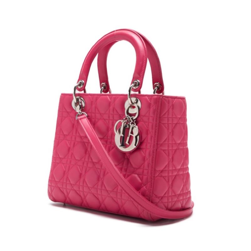 Gebrauchte Lady Cannage 2WAY Handtasche Lammleder Pink Silberfarbene Hardware Gebraucht