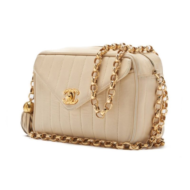 Pre-Owned Mademoiselle Fringe Bijou Chain Schultertasche Lammleder Elfenbein Goldfarbene Hardware Pre-Owned
