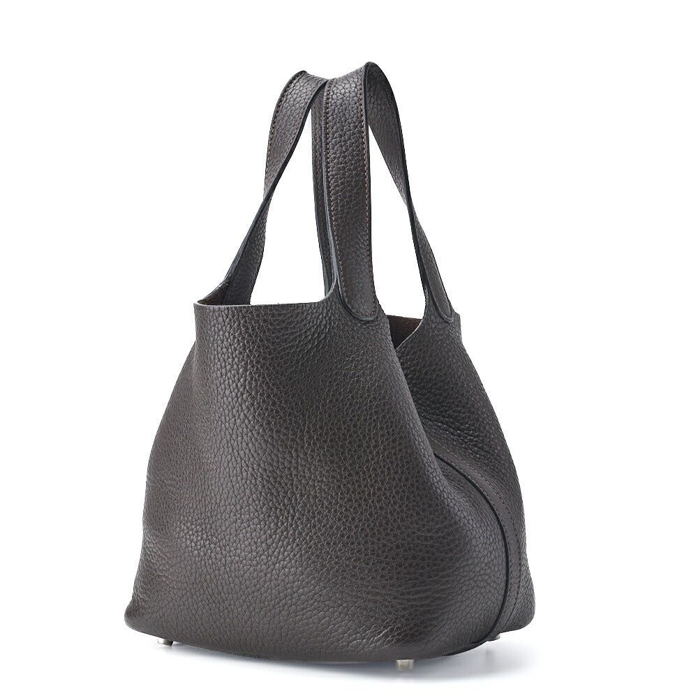 Gebrauchte Picotin Lock PM Handtasche Tryon Clemence Chocolat Silberfarbene Hardware Gebraucht
