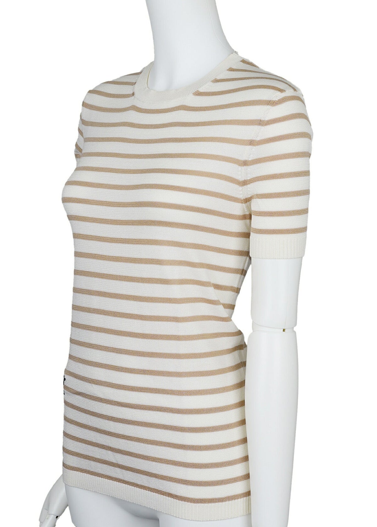Pre-Owned T-Shirt Cut-and-Sew Kurzarm-Top, Seide, Elfenbein, goldfarbene Metallteile, Pre-Owned