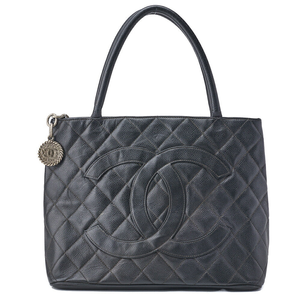 Pre-Owned Tote Bag Matelassé Reprint Caviar Skin Schwarz Silberfarbene Hardware Pre-Owned