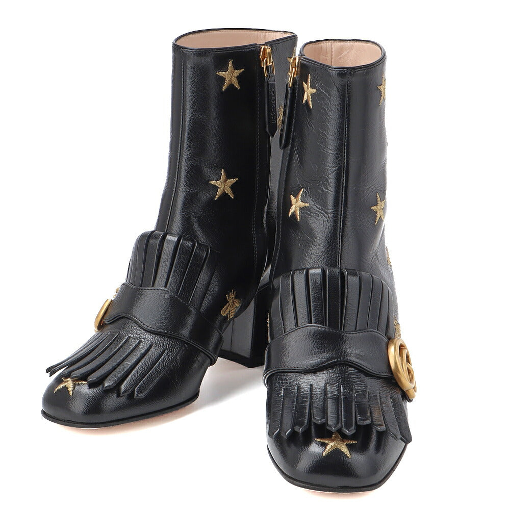 Pre-Owned Kurze Stiefel, Fransen, Leder, Schwarz, Silberfarbene Hardware, Pre-Owned