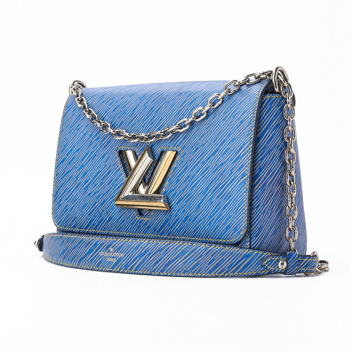 Gebrauchte Vuitton Umhängetasche, Epi Twist MM, Kettenschulter, Epi-Leder, Denim Light, Silberfarbene Hardware, Gebraucht