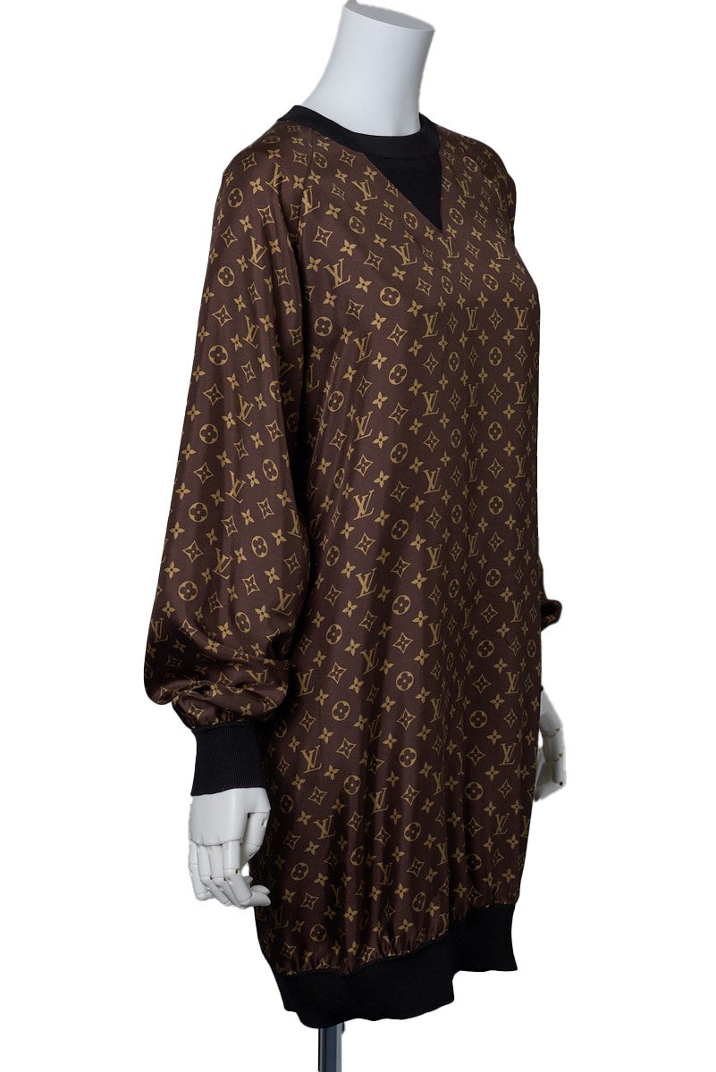 Gebrauchtes Vuitton Langarm-Einteiler-Top, Monogramm, Seidenmischung, Braun, Goldfarbene Hardware, Gebraucht