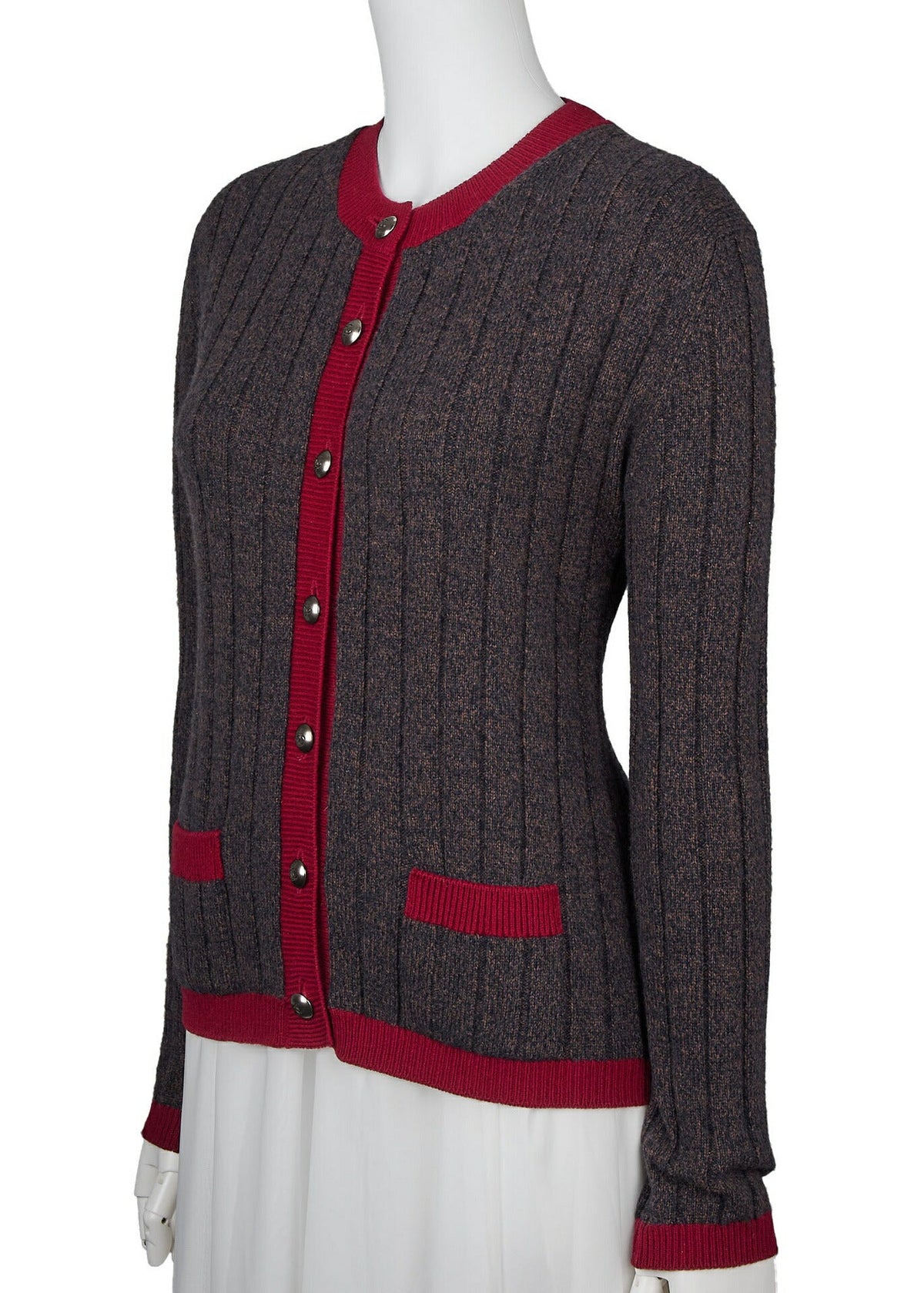 Gebrauchter Cardigan-Strick, Coco-Knopf, Kaschmir, mehrfarbig, goldfarbene Hardware, gebraucht