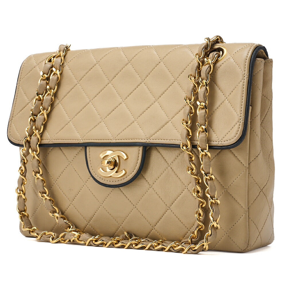 Pre-Owned Schultertasche, Matelassé-Drehverschluss, Lammleder, Beige, goldfarbene Metallteile, Pre-Owned