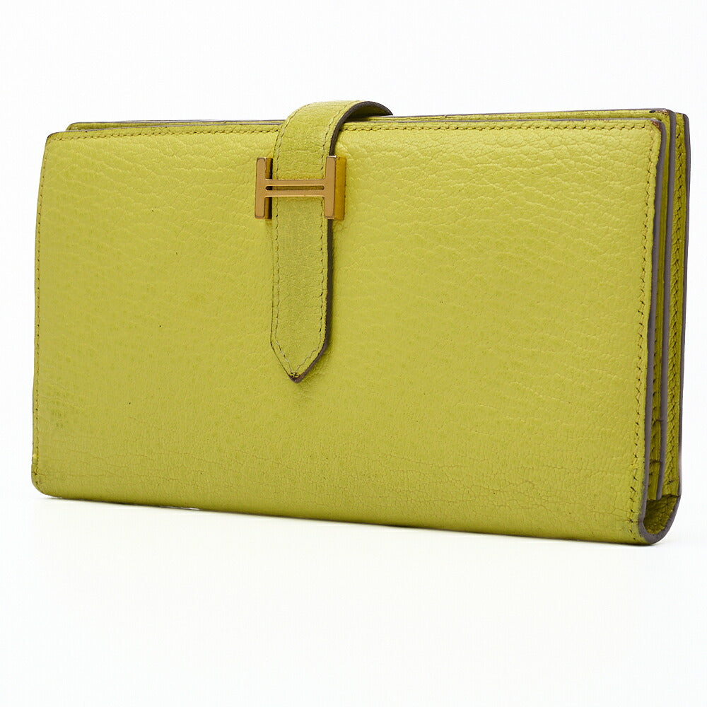 Bairn Classic Bi-Fold Long Wallet Chèvre Lime Gold-Tone Hardware Pre-Owned