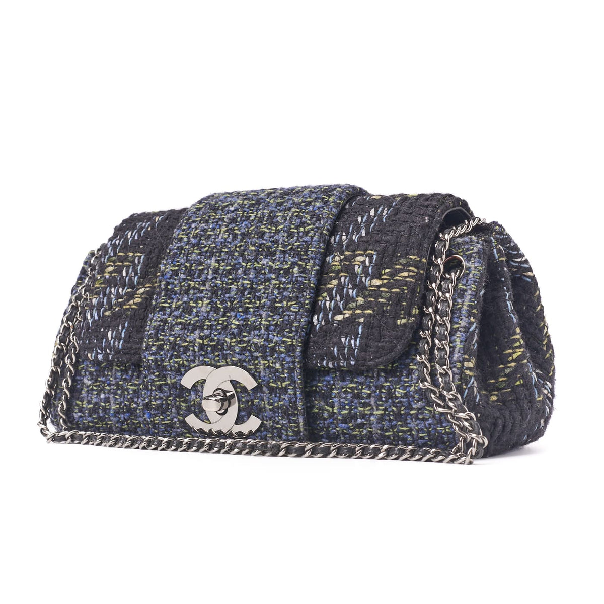 Gebrauchte Umhängetasche, Coco Drehverschluss, Tweed, Mehrfarbig, Silberfarbene Metallteile, Gebraucht