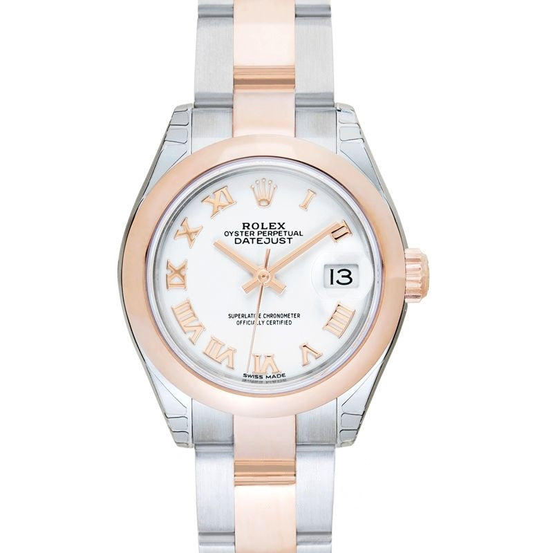 Lady Datejust 28,00 mm, weißes Zifferblatt aus Edelstahl, Everose-Gold 279161