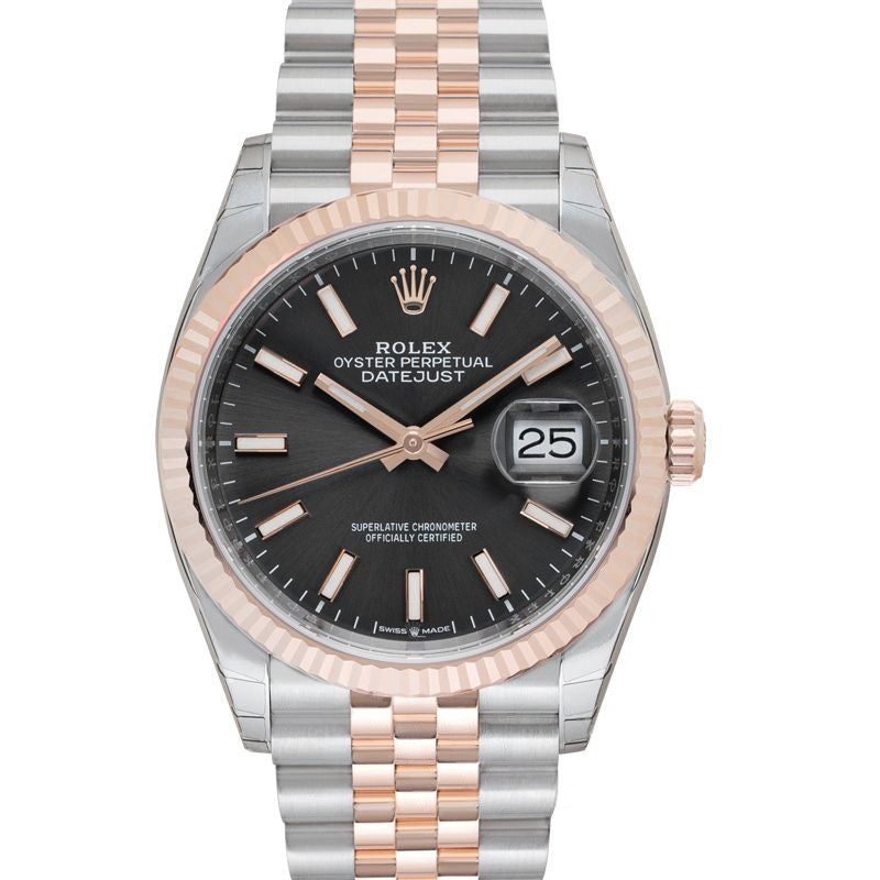Datejust 36,00 mm, graues Zifferblatt aus Edelstahl, Everose-Gold 126231-0013