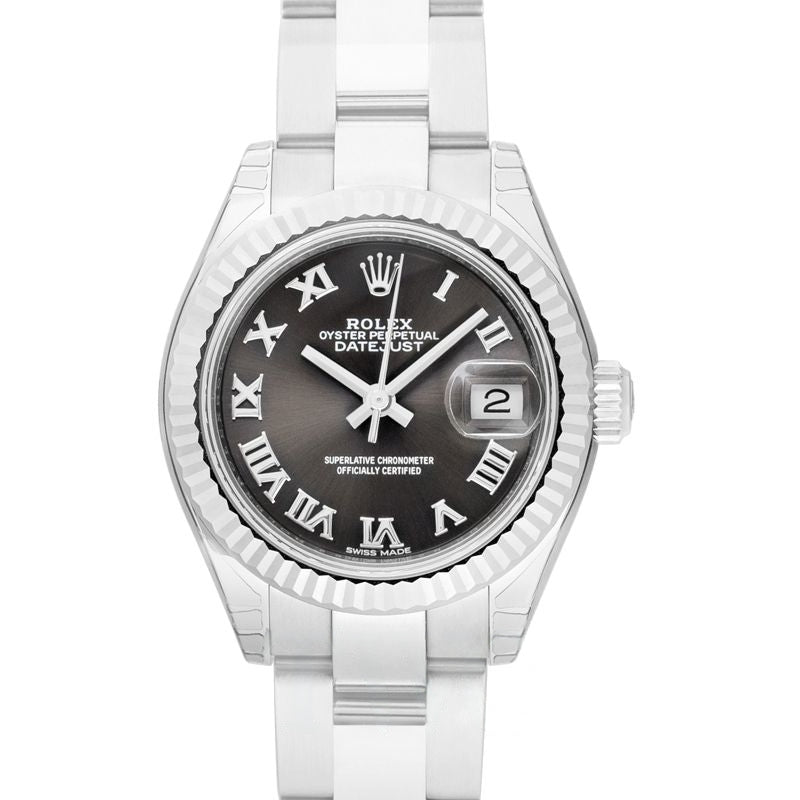 Lady Datejust 28 mm Dunkelgraues Zifferblatt aus Edelstahl, Weißgold 279174-0014