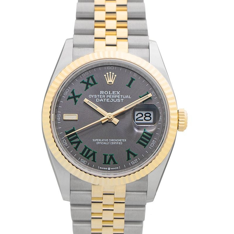 Datejust 36 mm, graues Zifferblatt aus Edelstahl, Gelbgold 126233-0035
