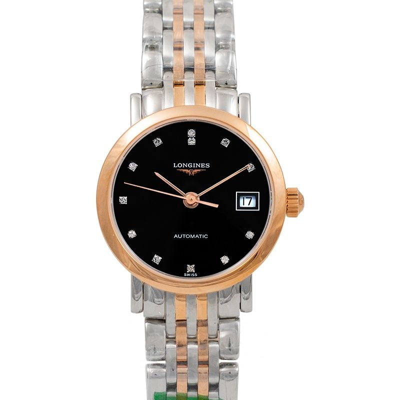 Die Longines Elegant Collection 25,5 mm schwarzes Zifferblatt aus Edelstahl L43095577