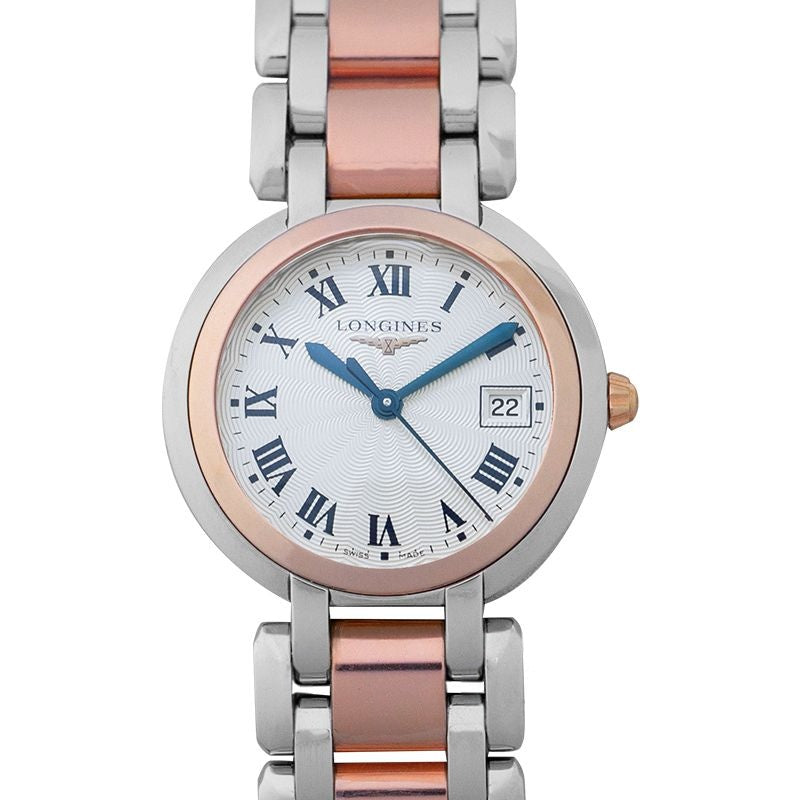Longines PrimaLuna 30 mm silbernes Zifferblatt aus Edelstahl, Roségold L81125786