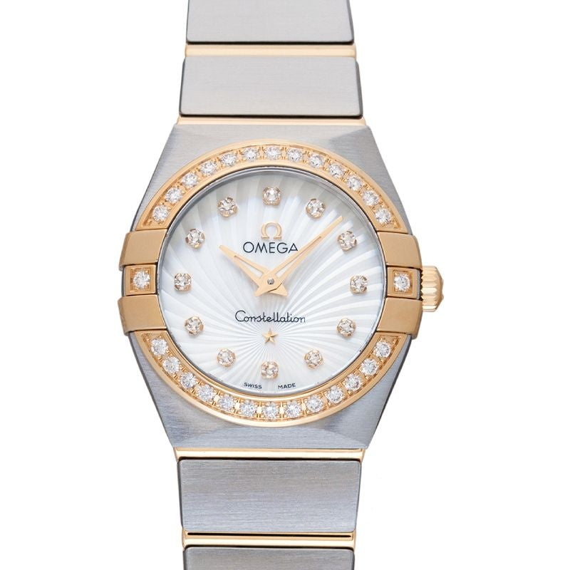 Constellation 24 mm Perlmuttzifferblatt aus Edelstahl, 18 Karat Gelbgold 123.25.24.60.55.004