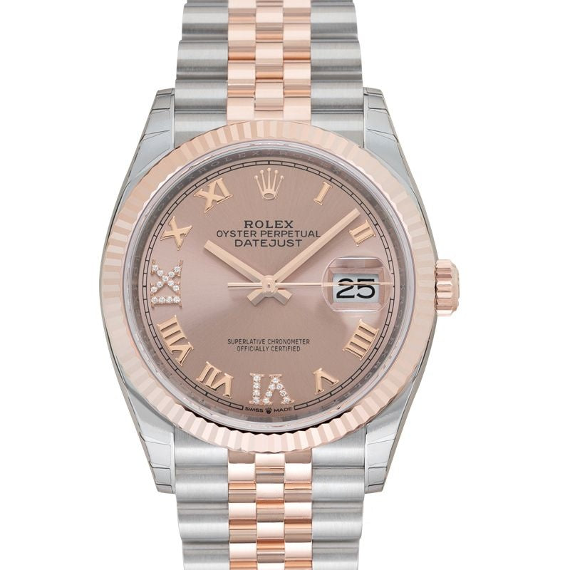 Datejust 36 mm Rose mit Diamanten besetztes Zifferblatt aus Edelstahl, Everose-Gold 126231-0027