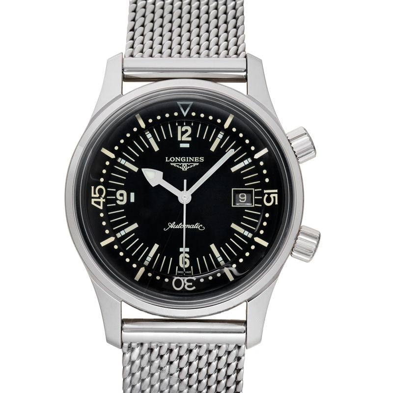 Longines Heritage 42 mm schwarzes Zifferblatt aus Edelstahl L37744506