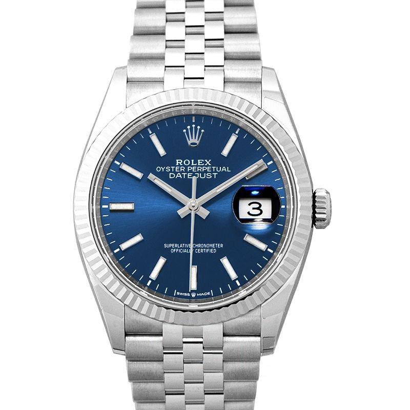 Datejust 36 mm, blaues Zifferblatt aus Edelstahl, Weißgold 126234-0017