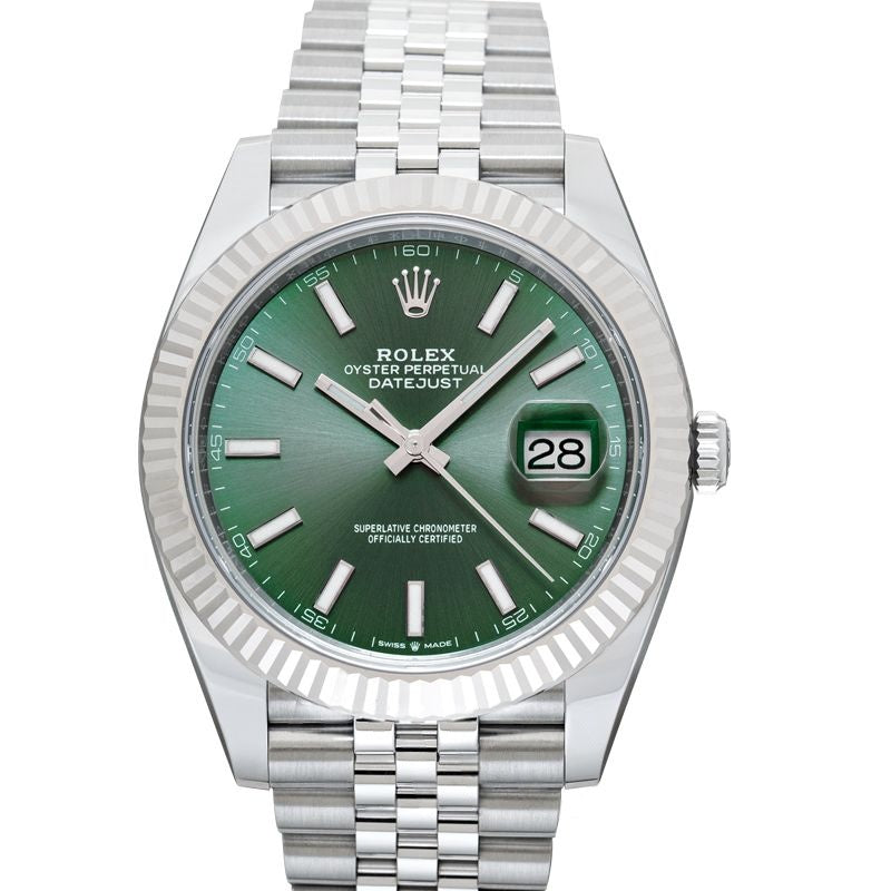Datejust 41 mm, grünes Zifferblatt aus Edelstahl, Weißgold 126334-0028