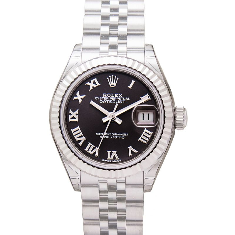 Lady Datejust 28 mm silbernes Zifferblatt aus Edelstahl, Weißgold 279174-0013