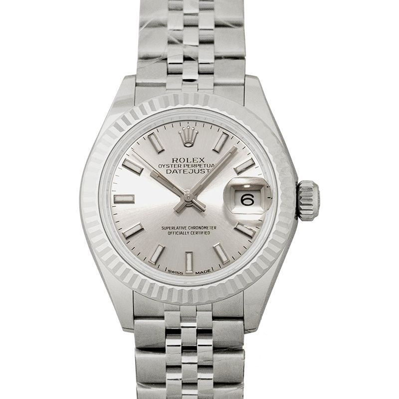 Lady Datejust 28 mm silbernes Zifferblatt aus Edelstahl, Weißgold 279174-0005